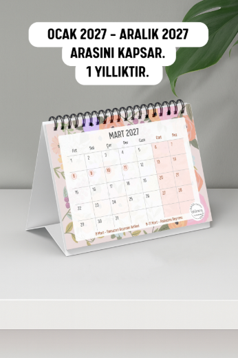Pamuk Şeker 2027 Yılı Aylık Masa Takvimi Spiralli A6 resmi