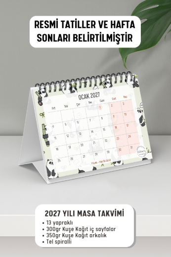 Panda 2027 Yılı Aylık Masa Takvimi Spiralli A6 resmi