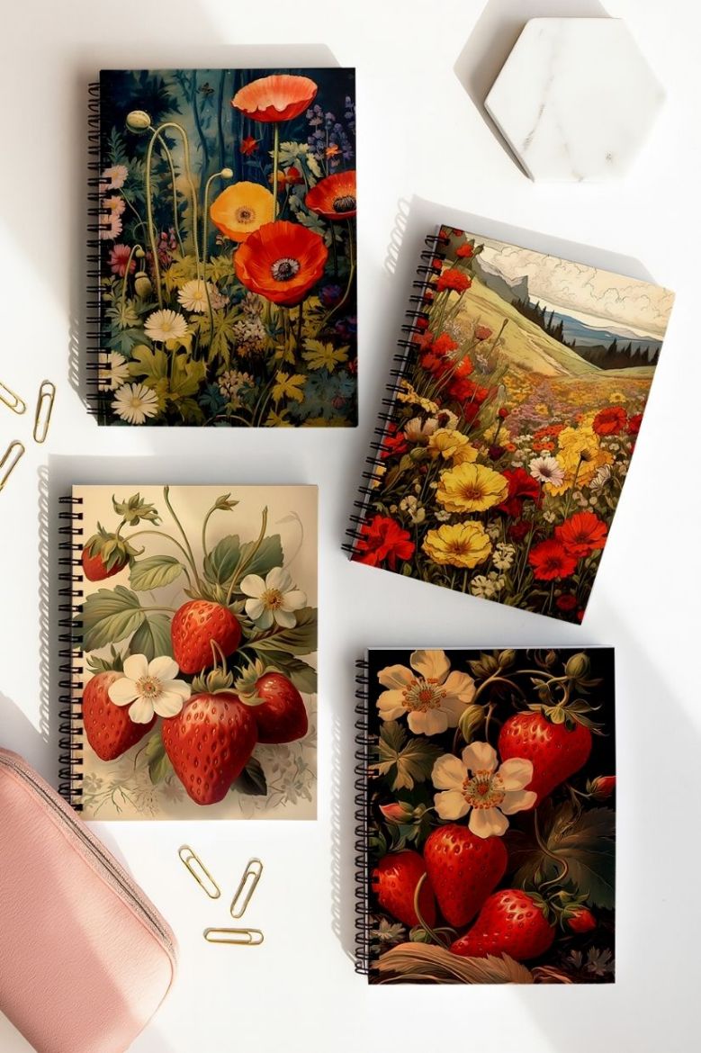 Çilekli 4'lü Okul Defter Seti resmi