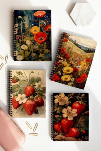 Çilekli 4'lü Okul Defter Seti resmi