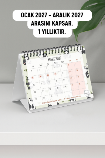 Panda 2027 Yılı Aylık Masa Takvimi Spiralli A6 resmi