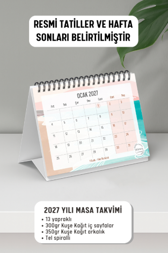Pembe Boho 2027 Yılı Aylık Masa Takvimi Spiralli A6 resmi