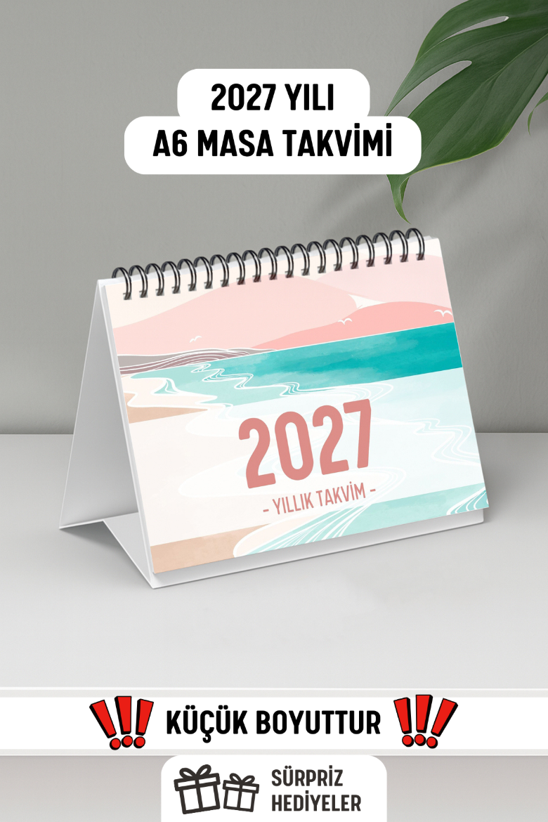 Pembe Boho 2027 Yılı Aylık Masa Takvimi Spiralli A6 resmi