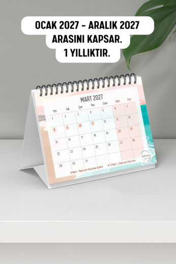 Pembe Boho 2027 Yılı Aylık Masa Takvimi Spiralli A6 resmi