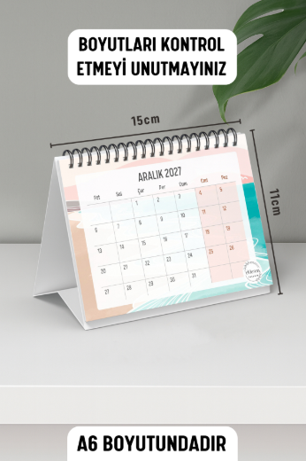 Pembe Boho 2027 Yılı Aylık Masa Takvimi Spiralli A6 resmi
