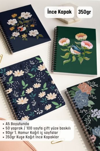 Kuşlu 4'lü Okul Defter Seti resmi