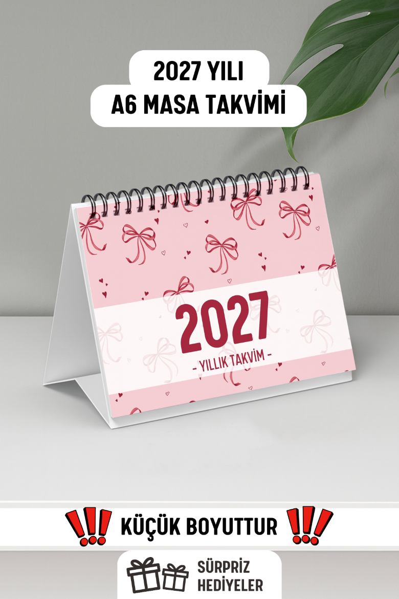 Pembe Fiyonk 2027 Yılı Aylık Masa Takvimi Spiralli A6 resmi