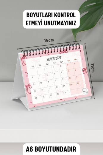 Pembe Fiyonk 2027 Yılı Aylık Masa Takvimi Spiralli A6 resmi