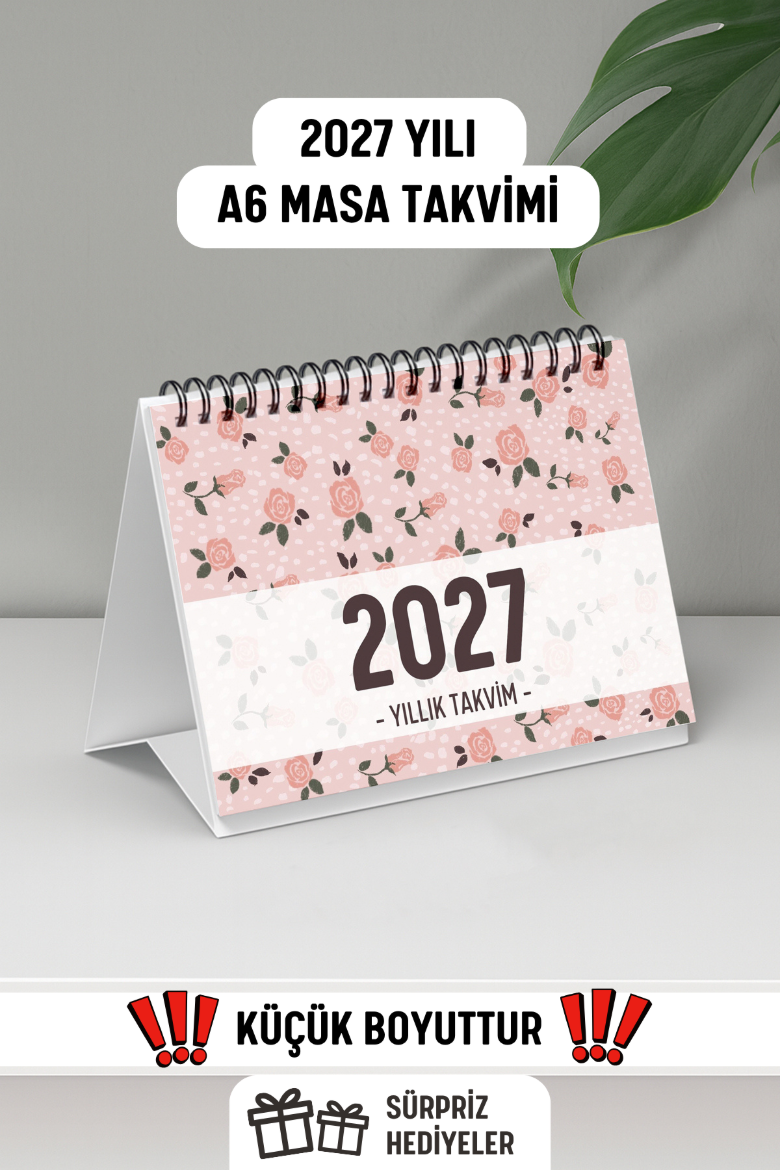 Güllü 2027 Yılı Aylık Masa Takvimi Spiralli A6 resmi