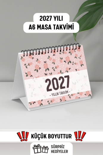 Güllü 2027 Yılı Aylık Masa Takvimi Spiralli A6 resmi
