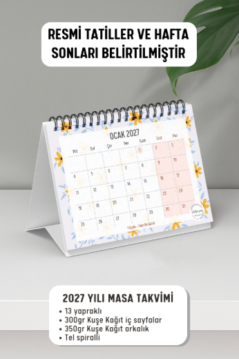 Sarı Papatya 2027 Yılı Aylık Masa Takvimi Spiralli A6 resmi