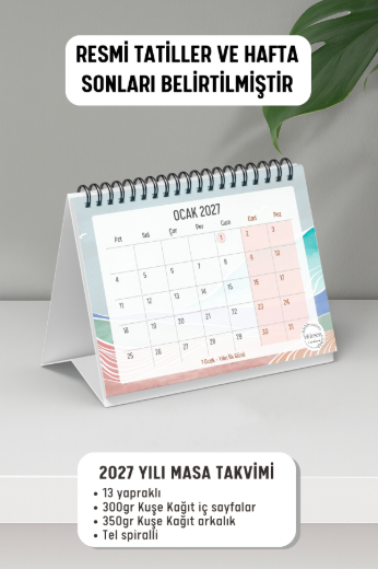 Turuncu Boho 2027 Yılı Aylık Masa Takvimi Spiralli A6 resmi