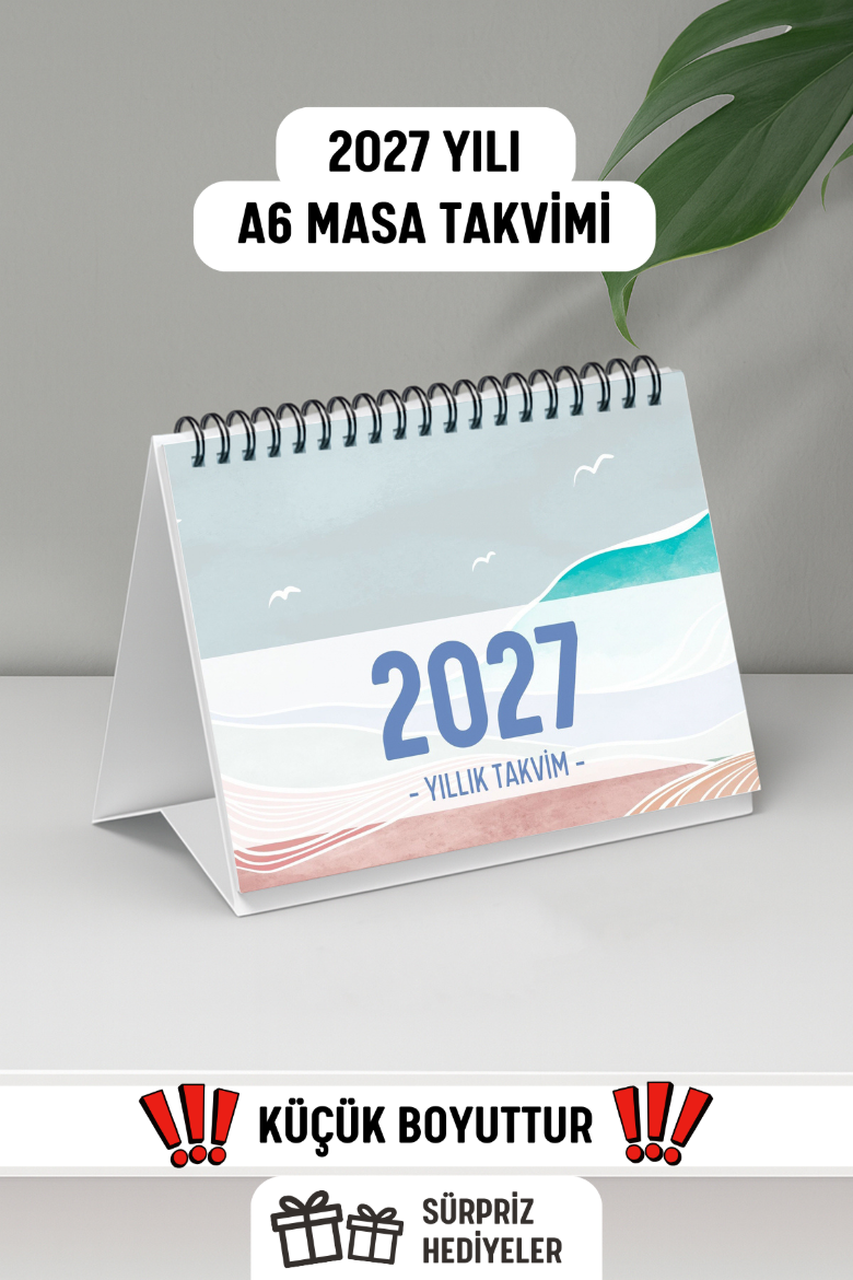 Turuncu Boho 2027 Yılı Aylık Masa Takvimi Spiralli A6 resmi