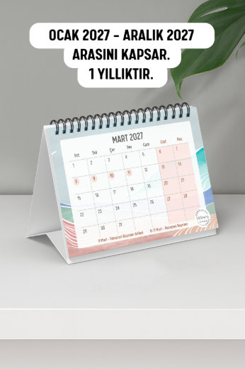 Turuncu Boho 2027 Yılı Aylık Masa Takvimi Spiralli A6 resmi