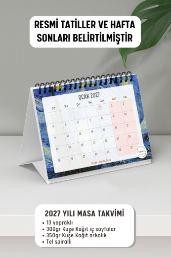 Van Gogh 2027 Yılı Aylık Masa Takvimi Spiralli A6 resmi