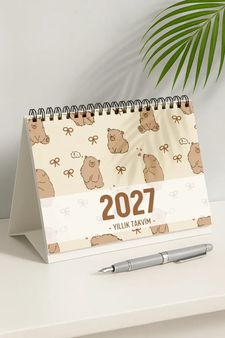 Ayıcık 2027 Yılı Aylık Masa Takvimi Spiralli A5 resmi