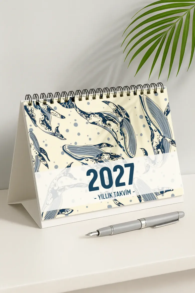 Balinalar 2027 Yılı Aylık Masa Takvimi Spiralli A5 resmi