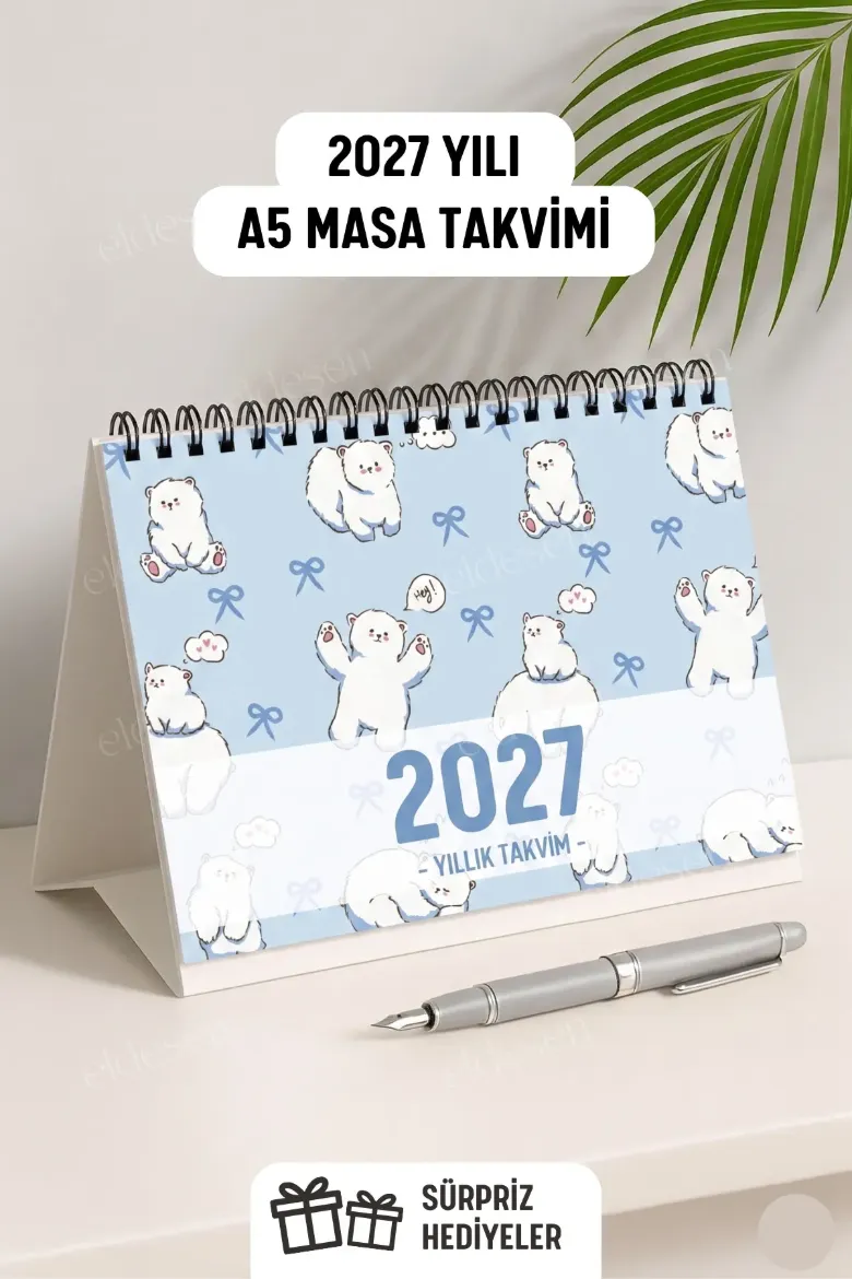 Kutup Ayısı 2027 Yılı Aylık Masa Takvimi Spiralli A5 resmi