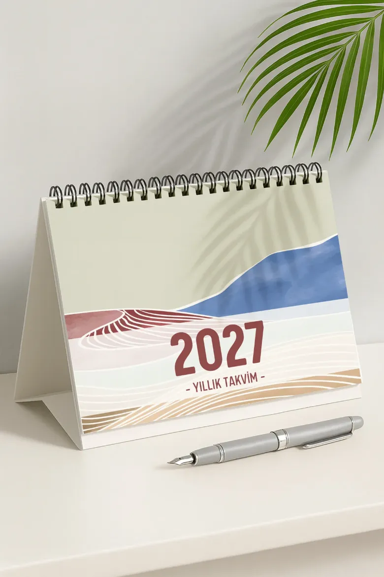 Kahverengi Boho 2027 Yılı Aylık Masa Takvimi Spiralli A5 resmi