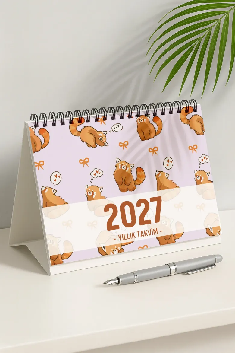 Kızıl Panda 2027 Yılı Aylık Masa Takvimi Spiralli A5 resmi