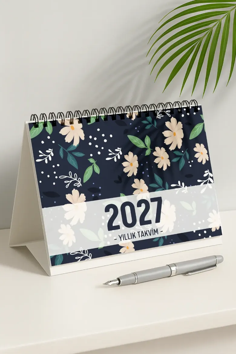 Koyu Papatya 2027 Yılı Aylık Masa Takvimi Spiralli A5 resmi