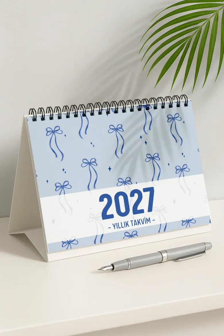 Mavi Fiyonk 2027 Yılı Aylık Masa Takvimi Spiralli A5 resmi