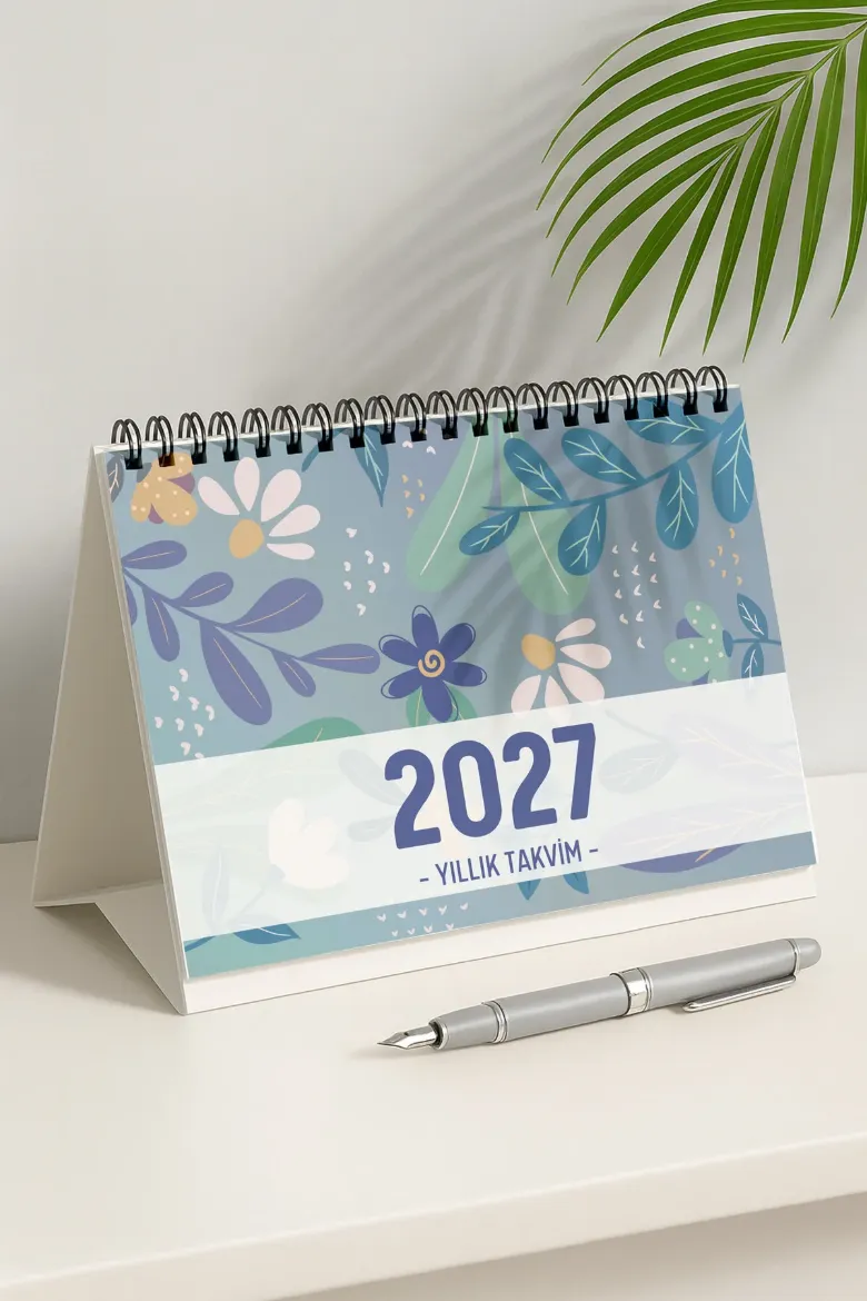 Mavi Papatya 2027 Yılı Aylık Masa Takvimi Spiralli A5 resmi