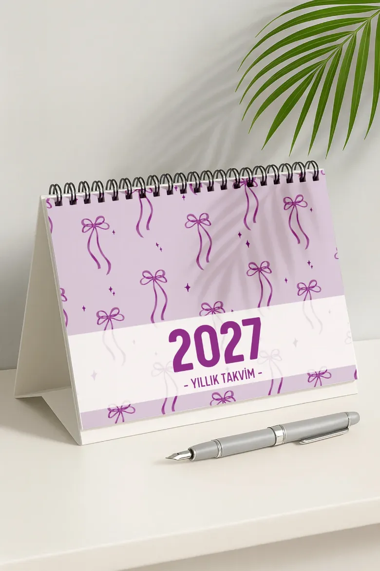 Mor Fiyonk 2027 Yılı Aylık Masa Takvimi Spiralli A5 resmi
