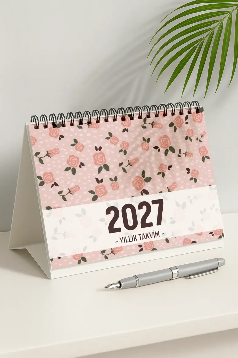 Güllü 2027 Yılı Aylık Masa Takvimi Spiralli A5 resmi