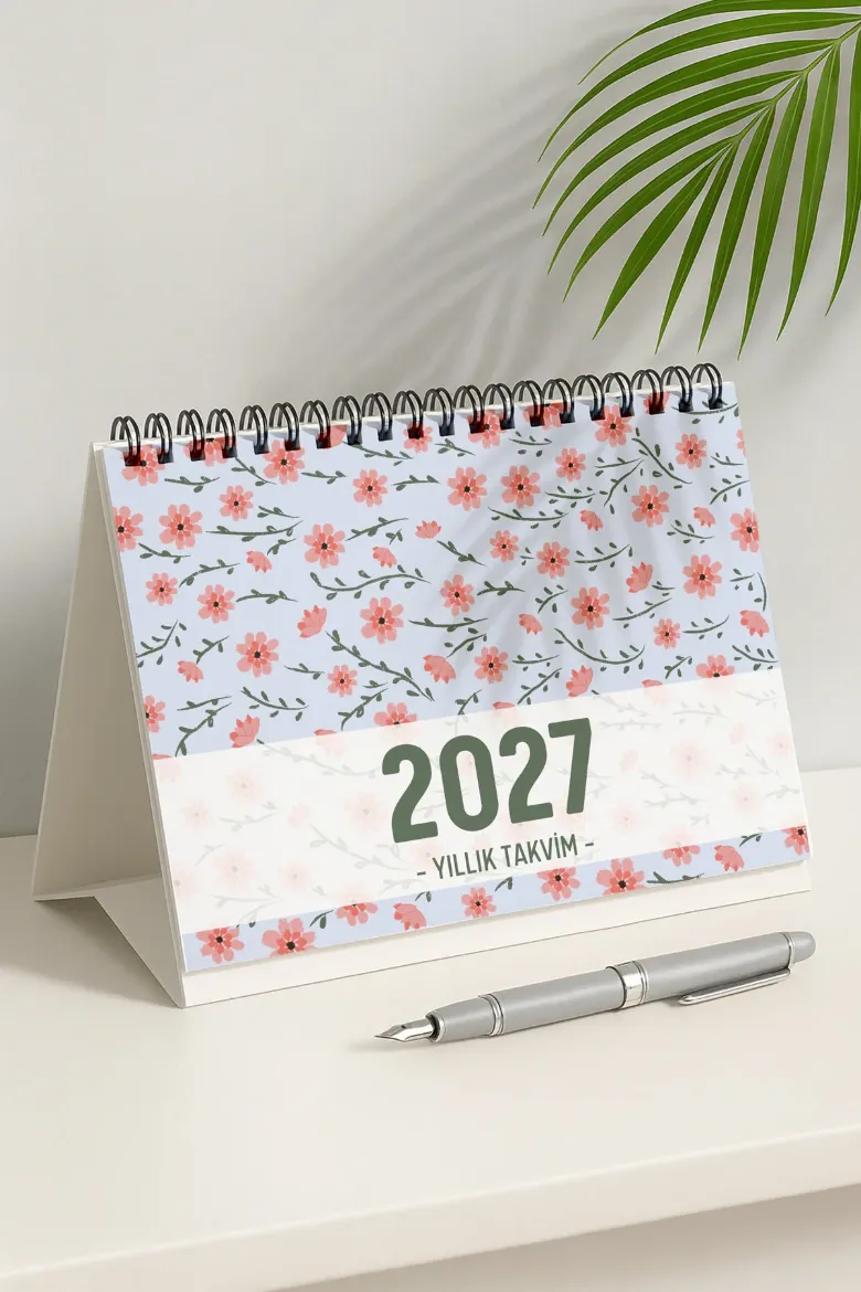 Lila Çiçek 2027 Yılı Aylık Masa Takvimi Spiralli A5 resmi