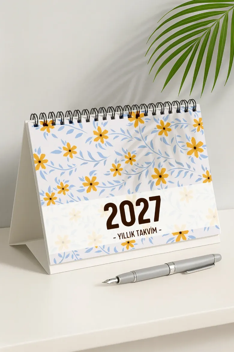 Sarı Papatya 2027 Yılı Aylık Masa Takvimi Spiralli A5 resmi