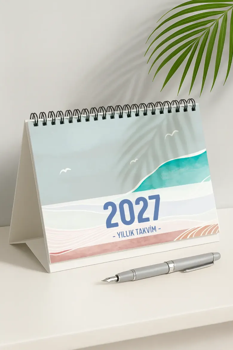 Turuncu Boho 2027 Yılı Aylık Masa Takvimi Spiralli A5 resmi
