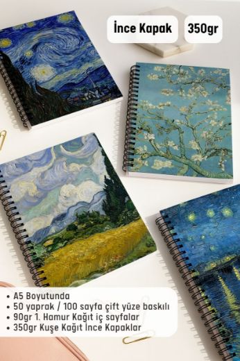Van Gogh 4'lü Okul Defter Seti resmi