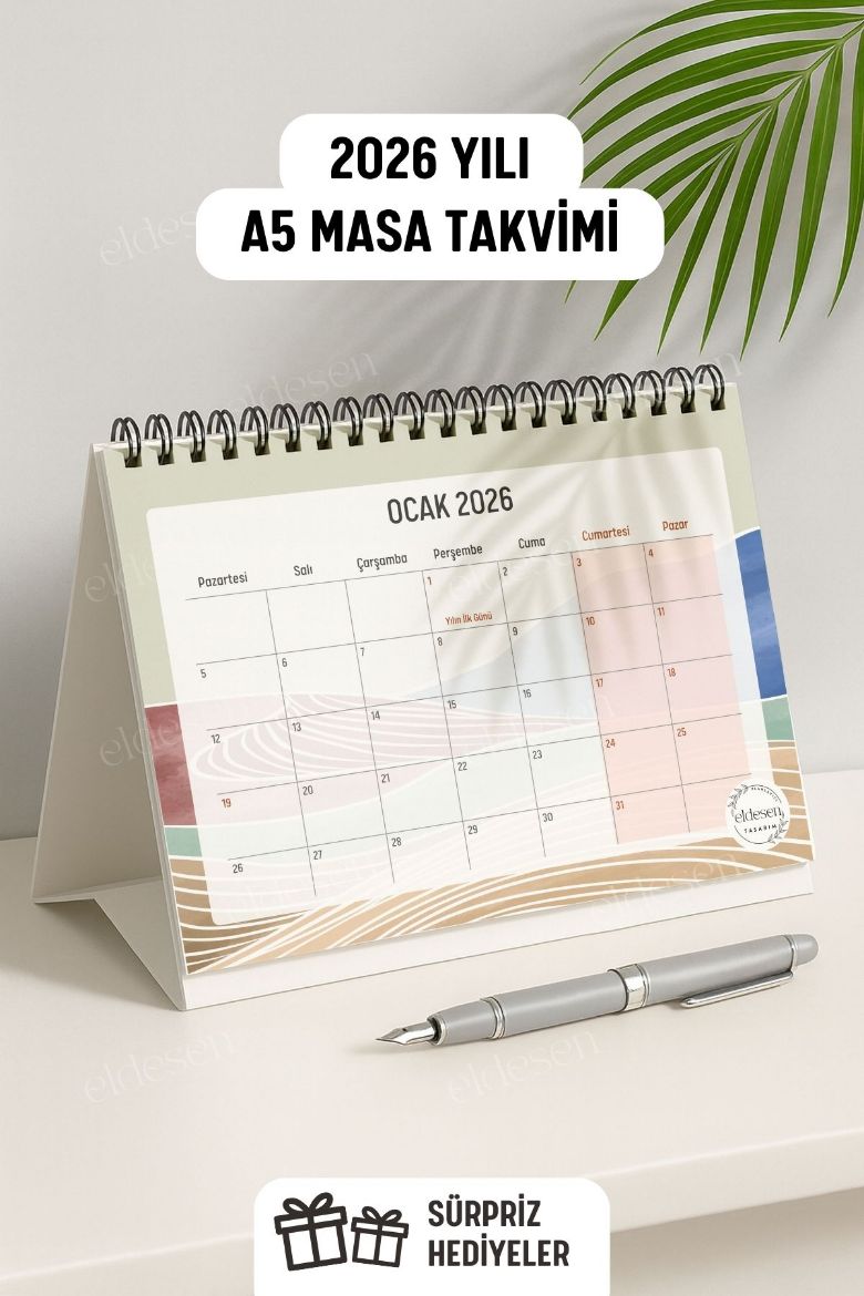 Kahverengi Boho 2026 Yılı Aylık Masa Takvimi Spiralli A5 resmi