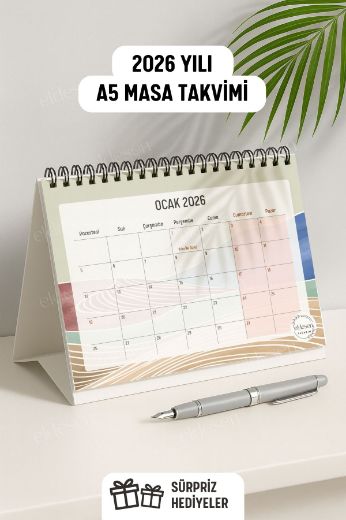 Kahverengi Boho 2026 Yılı Aylık Masa Takvimi Spiralli A5 resmi