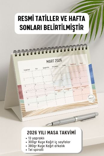Kahverengi Boho 2026 Yılı Aylık Masa Takvimi Spiralli A5 resmi