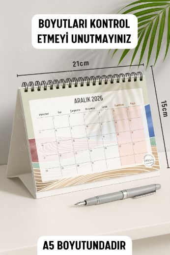 Kahverengi Boho 2026 Yılı Aylık Masa Takvimi Spiralli A5 resmi