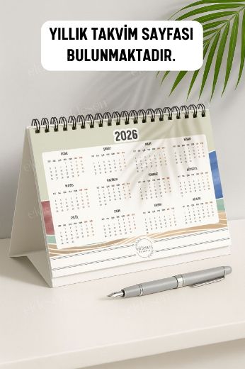 Kahverengi Boho 2026 Yılı Aylık Masa Takvimi Spiralli A5 resmi