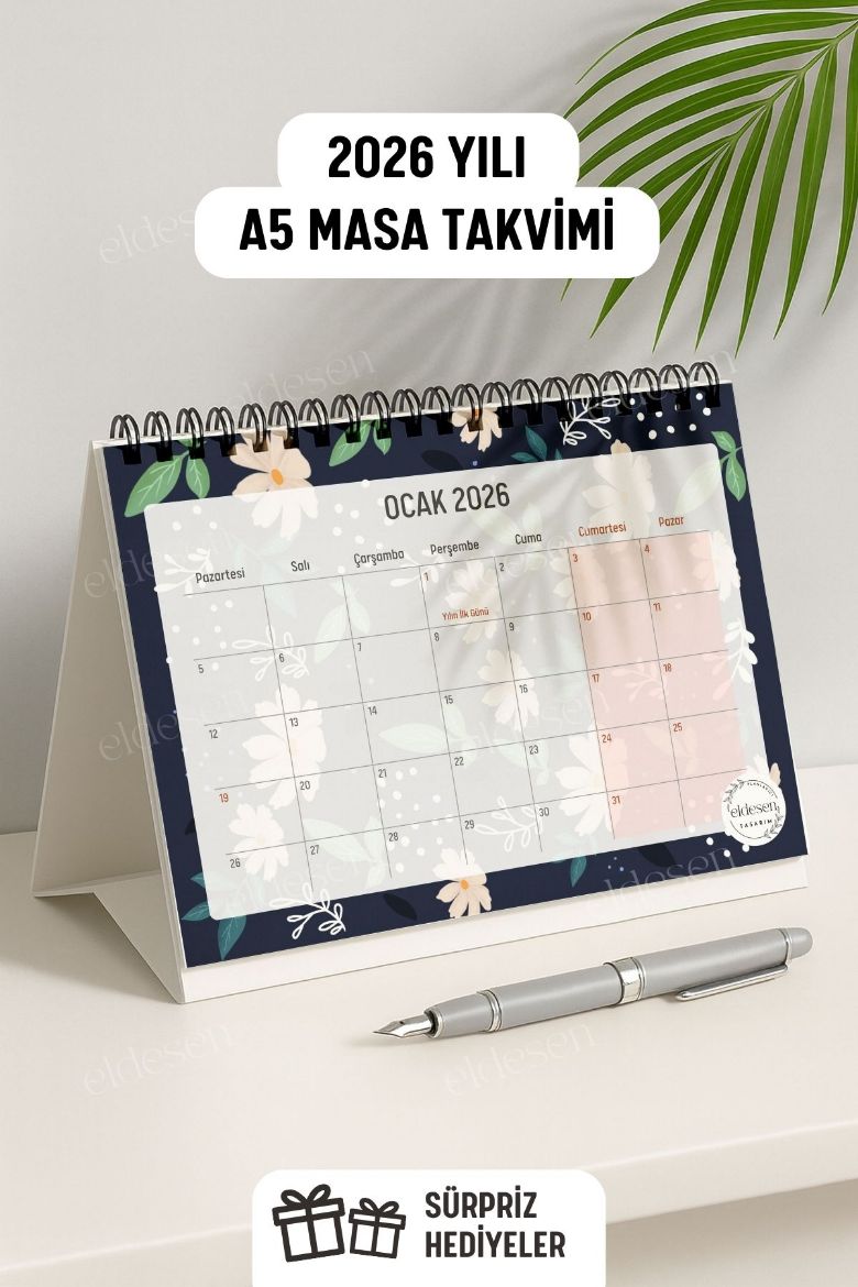 Koyu Papatya 2026 Yılı Aylık Masa Takvimi Spiralli A5 resmi