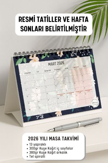 Koyu Papatya 2026 Yılı Aylık Masa Takvimi Spiralli A5 resmi