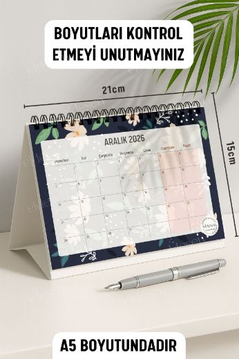 Koyu Papatya 2026 Yılı Aylık Masa Takvimi Spiralli A5 resmi