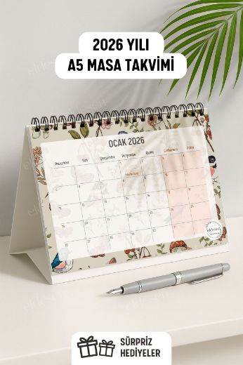 Mantar ve Kuş 2026 Yılı Aylık Masa Takvimi Spiralli A5 resmi
