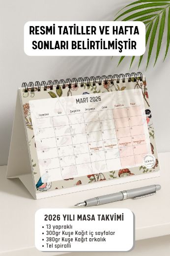 Mantar ve Kuş 2026 Yılı Aylık Masa Takvimi Spiralli A5 resmi