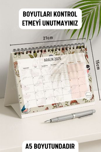 Mantar ve Kuş 2026 Yılı Aylık Masa Takvimi Spiralli A5 resmi