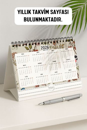 Mantar ve Kuş 2026 Yılı Aylık Masa Takvimi Spiralli A5 resmi