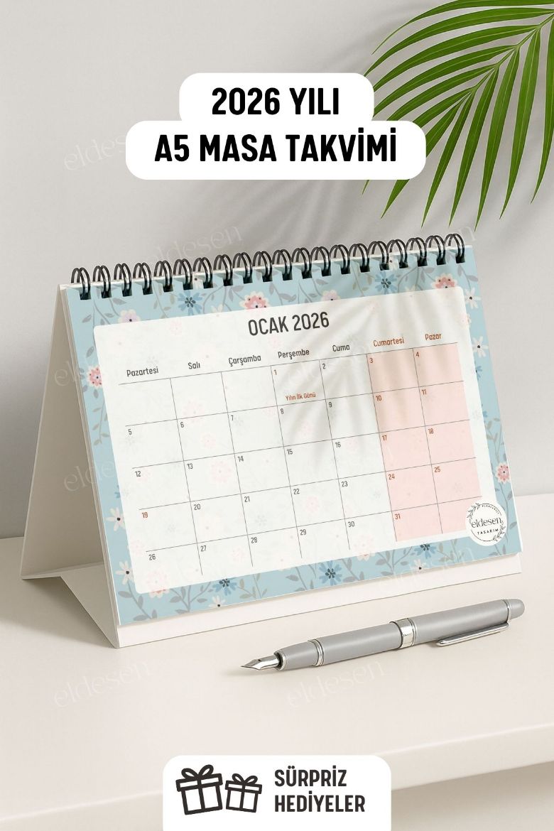 Mavi Çiçek 2026 Yılı Aylık Masa Takvimi Spiralli A5 resmi