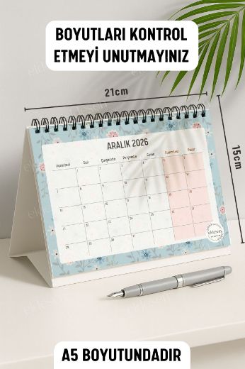 Mavi Çiçek 2026 Yılı Aylık Masa Takvimi Spiralli A5 resmi