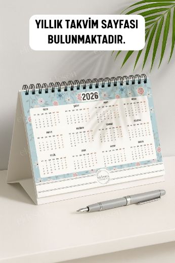 Mavi Çiçek 2026 Yılı Aylık Masa Takvimi Spiralli A5 resmi