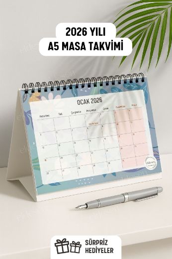 Mavi Papatya 2026 Yılı Aylık Masa Takvimi Spiralli A5 resmi