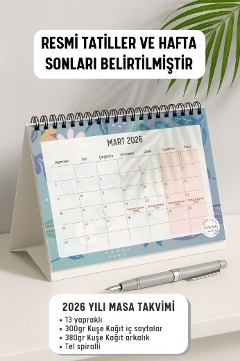 Mavi Papatya 2026 Yılı Aylık Masa Takvimi Spiralli A5 resmi